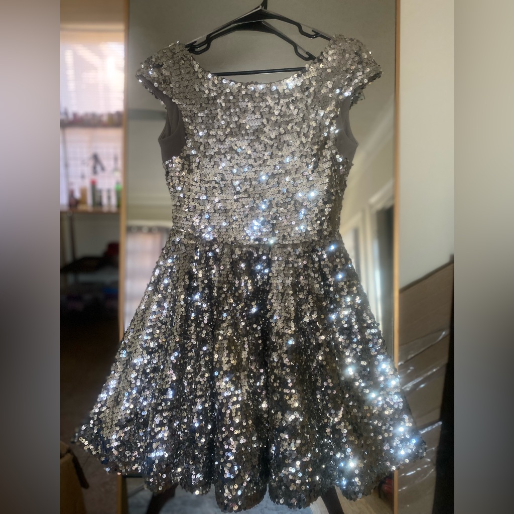 Topshop Silver Sequin Low Back Fit & Flare Mini Dress